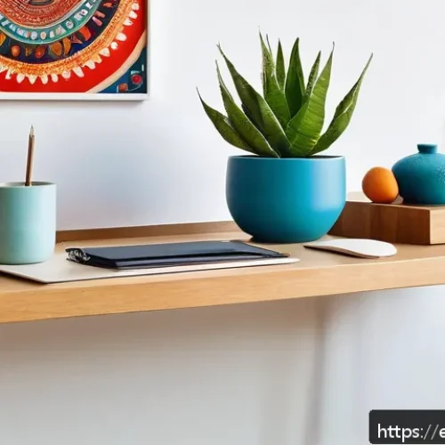 똘똘이 관련 굿즈 종류 - A vibrant creative workspace featuring a modern desk with uniquely designed stationery and decor ite...