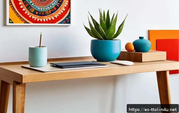 똘똘이 관련 굿즈 종류 - A vibrant creative workspace featuring a modern desk with uniquely designed stationery and decor ite...